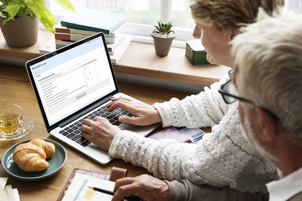 patient filling out online intake form