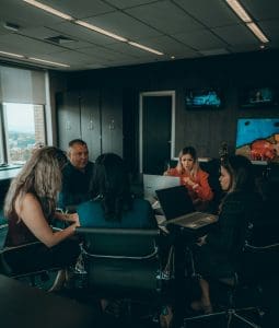 office team working together at desk